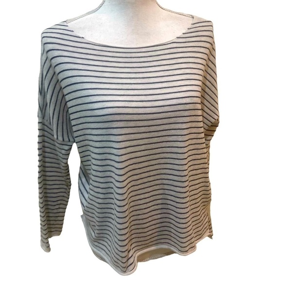 Zara navy & ecru scoop neck stripe knit long sleeve lightweight sweater small - Picture 1 of 9